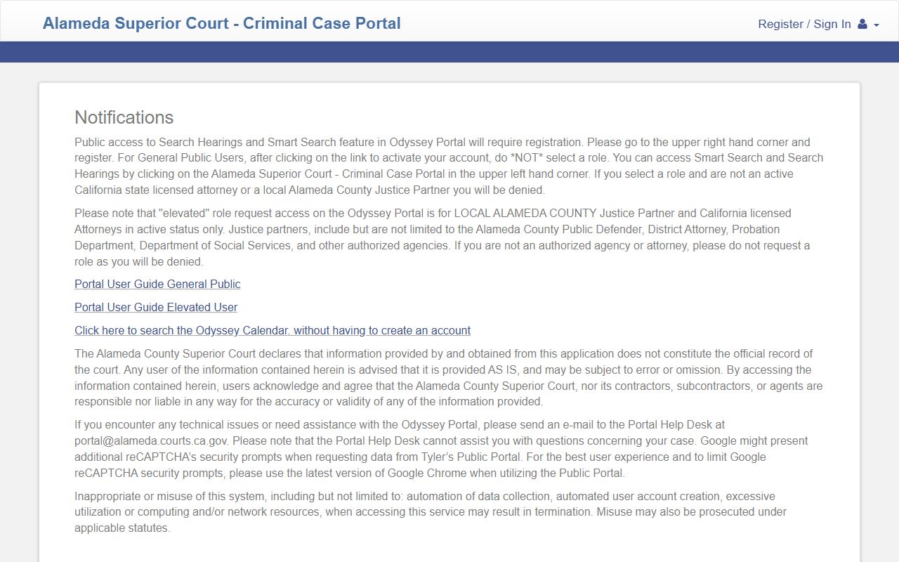 Alameda County court records after arrest Odyssey criminal portal
